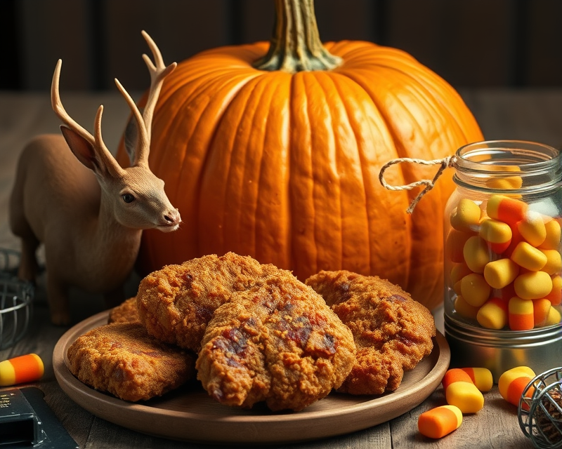 pumpkin, fried chicken, deer, jar, candy corn